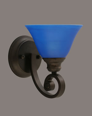 Curl Wall Sconce Shown In Bronze Finish With 7" Blue Italian Glass