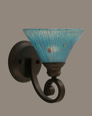 Curl Wall Sconce Shown In Bronze Finish With 7" Teal Crystal Glass