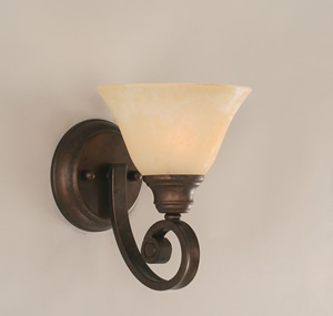 Curl Wall Sconce Shown In Bronze Finish With 7" Amber Marble Glass