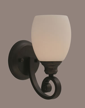 Curl Wall Sconce Shown In Bronze Finish With 5" White Linen Glass