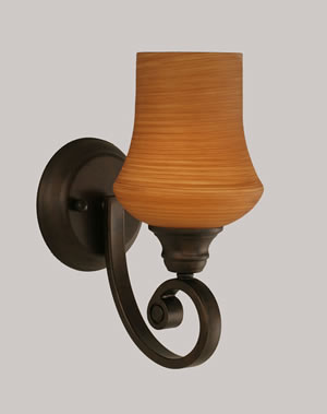 Curl Wall Sconce Shown In Bronze Finish With 5" Zilo Cayenne Linen Glass