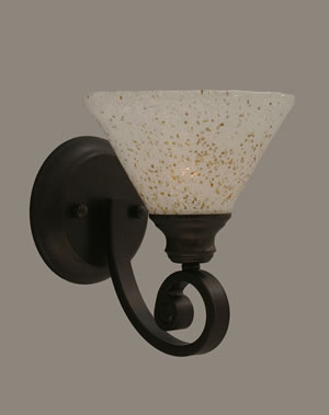 Curl Wall Sconce Shown In Bronze Finish With 7" Gold Ice Glass