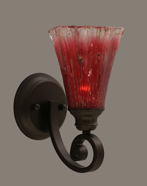 Curl Wall Sconce Shown In Bronze Finish With 5.5" Raspberry Crystal Glass