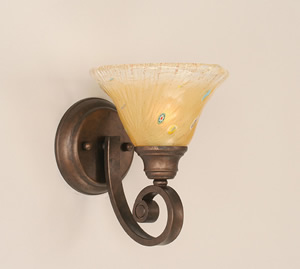 Curl Wall Sconce Shown In Bronze Finish With 7" Amber Crystal Glass
