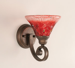 Curl Wall Sconce Shown In Bronze Finish With 7" Raspberry Crystal Glass