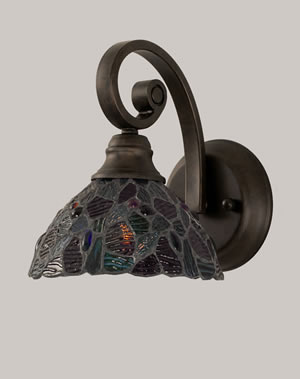 Curl Wall Sconce Shown In Bronze Finish With 7" Blue Mosaic Tiffany Glass