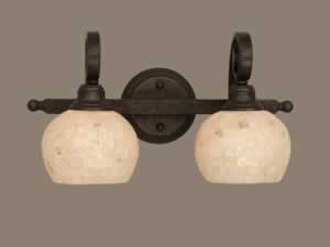 Curl 2 Light Bath Bar Shown In Bronze Finish With 6" Sea Shell Glass