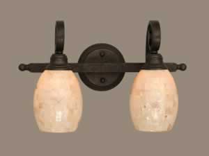 Curl 2 Light Bath Bar Shown In Bronze Finish With 5" Sea Shell Glass