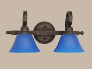 Curl 2 Light Bath Bar Shown In Bronze Finish With 7" Blue Italian Glass