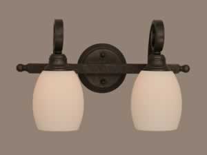 Curl 2 Light Bath Bar Shown In Bronze Finish With 5" White Linen Glass