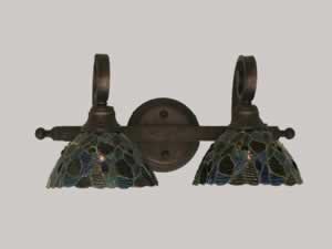 Curl 2 Light Bath Bar Shown In Bronze Finish With 7" Blue Mosaic Tiffany Glass