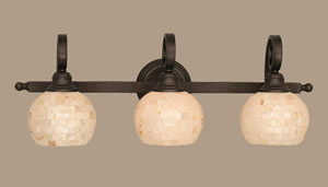 Curl 3 Light Bath Bar Shown In Bronze Finish With 6" Sea Shell Glass