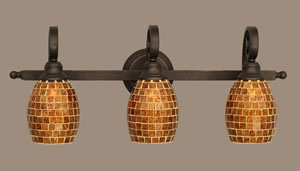 Curl 3 Light Bath Bar Shown In Bronze With 5" Mosaic Glass