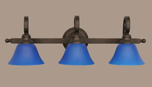 Curl 3 Light Bath Bar Shown In Bronze With 7" Blue Italian Glass