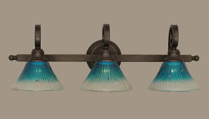 Curl 3 Light Bath Bar Shown In Bronze Finish With 7" Teal Crystal Glass