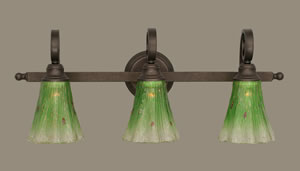 Curl 3 Light Bath Bar Shown In Bronze Finish With 5.5" Kiwi Green Crystal Glass