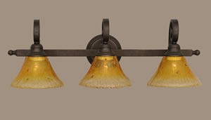 Curl 3 Light Bath Bar Shown In Bronze Finish With 7" Gold Champagne Crystal Glass