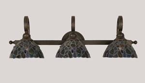 Curl 3 Light Bath Bar Shown In Bronze Finish With 7" Blue Mosaic Tiffany Glass