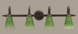 Curl 4 Light Bath Bar Shown In Bronze Finish With 5.5" Kiwi Green Crystal Glass