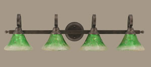 Curl 4 Light Bath Bar Shown In Bronze Finish With 7" Kiwi Green Crystal Glass