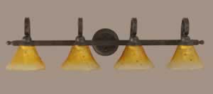 Curl 4 Light Bath Bar Shown In Bronze Finish With 7" Gold Champagne Crystal Glass