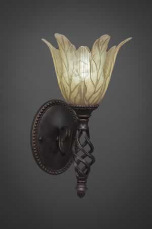 Eleganté Wall Sconce Shown In Dark Granite Finish With 7" Vanilla Leaf Glass