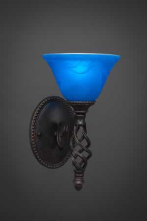 Eleganté Wall Sconce Shown In Dark Granite Finish With 7" Blue Italian Glass