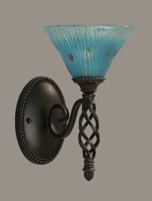 Eleganté Wall Sconce Shown In Dark Granite Finish With 7" Teal Crystal Glass