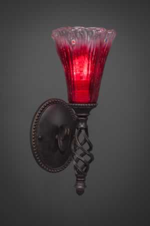 Eleganté Wall Sconce Shown In Dark Granite Finish With 5.5" Raspberry Crystal Glass