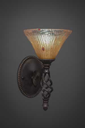 Eleganté Wall Sconce Shown In Dark Granite Finish With 7" Amber Crystal Glass