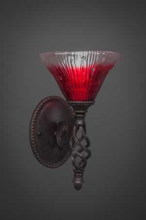 Eleganté Wall Sconce Shown In Dark Granite Finish With 7" Raspberry Crystal Glass