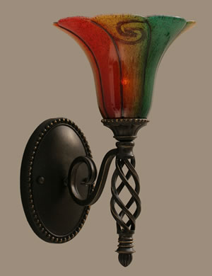 Eleganté Wall Sconce Shown In Dark Granite Finish With 8" Mardi Gras Glass