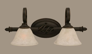 Eleganté 2 Light Bath Bar Shown In Dark Granite Finish With 7" White Marble Glass