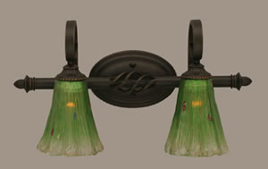 Eleganté 2 Light Bath Bar Shown In Dark Granite Finish With 5.5" Kiwi Green Crystal Glass