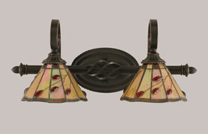 Eleganté 2 Light Bath Bar Shown In Dark Granite Finish With 7" Autumn Leaves Tiffany Glass