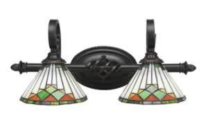 Eleganté 2 Light Bath Bar Shown In Dark Granite Finish With 7" Green Sunray Tiffany Glass