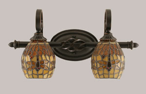 Eleganté 2 Light Bath Bar Shown In Dark Granite Finish With 5.5" Amber Dragonfly Tiffany Glass