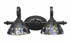 Eleganté 2 Light Bath Bar Shown In Dark Granite Finish With 7" Blue Mosaic Tiffany Glass