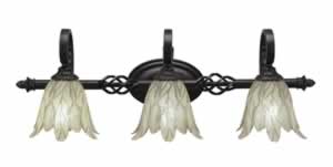 Eleganté 3 Light Bath Bar Shown In Dark Granite Finish With 7" Vanilla Leaf Glass