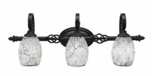 Eleganté 3 Light Bath Bar Shown In Dark Granite Finish With 5" Black Fusion Glass