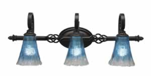 Eleganté 3 Light Bath Bar Shown In Dark Granite Finish With 5.5" Teal Crystal Glass