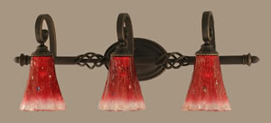 Eleganté 3 Light Bath Bar Shown In Dark Granite Finish With 5.5" Raspberry Crystal Glass