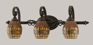 Eleganté 3 Light Bath Bar Shown In Dark Granite Finish With 5.5" Amber Dragonfly Tiffany Glass