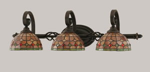 Eleganté 3 Light Bath Bar Shown In Dark Granite Finish With 7" Rosetta Tiffany Glass