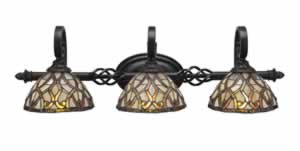 Eleganté 3 Light Bath Bar Shown In Dark Granite Finish With 7" Persian Nites Tiffany Glass