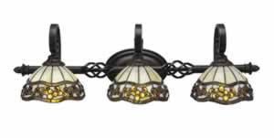 Eleganté 3 Light Bath Bar Shown In Dark Granite Finish With 7" Roman Jewel Tiffany Glass