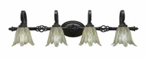 Eleganté 4 Light Bath Bar Shown In Dark Granite Finish With 7" Vanilla Leaf Glass