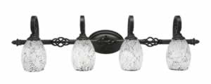 Eleganté 4 Light Bath Bar Shown In Dark Granite Finish With 5" Black Fusion Glass