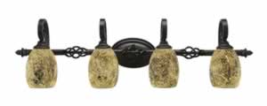 Eleganté 4 Light Bath Bar Shown In Dark Granite Finish With 5" Gold Fusion Glass