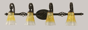 Eleganté 4 Light Bath Bar Shown In Dark Granite Finish With 5.5" Fluted Gold Champagne Crystal Glass